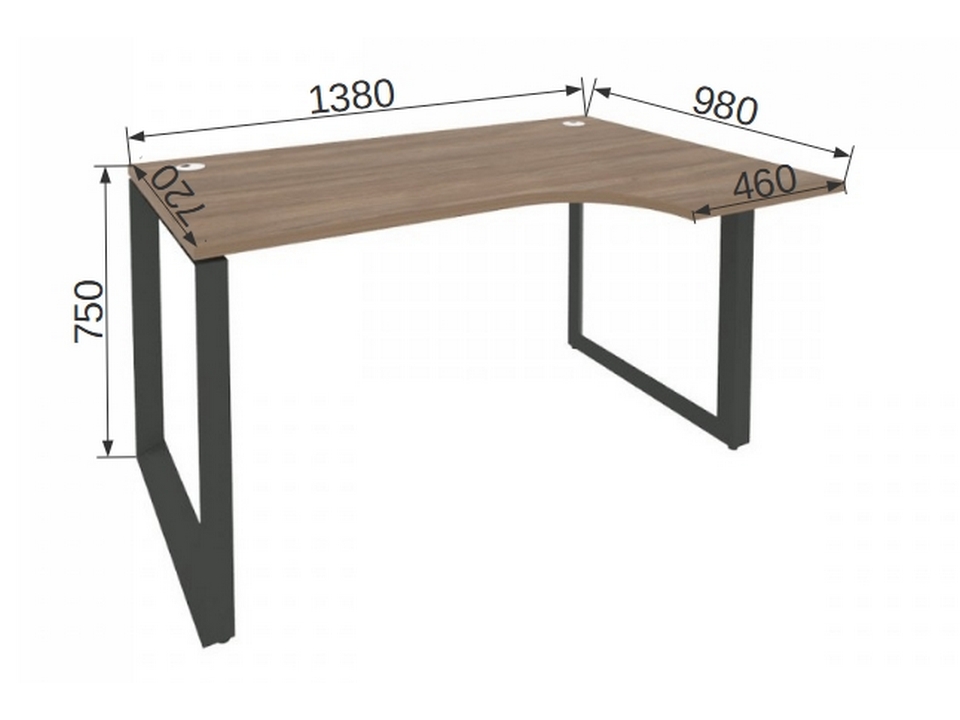 Мебель для персонала ONIX METALL O.MO-SA-2R Стол эргономичный правый на О-образном м/к