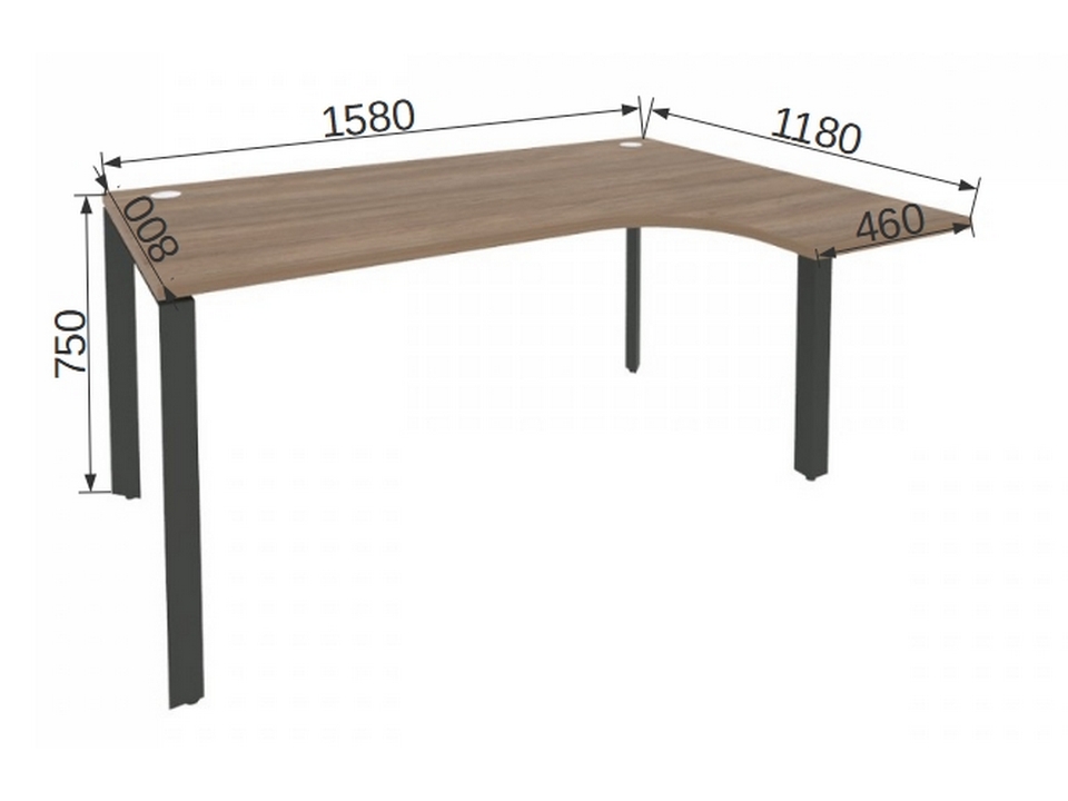 Мебель для персонала ONIX METALL O.MP-SA-4R Стол эргономичный правый на П-образном м/к