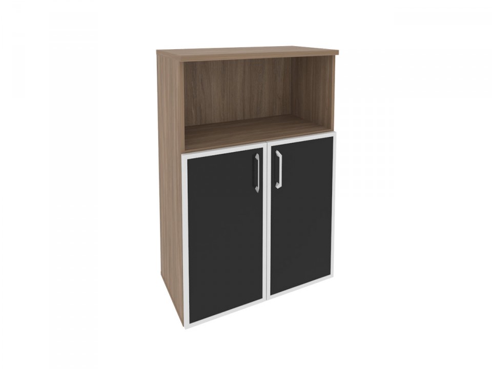 Офисная мебель для персонала ONIX O.ST-2.2R black Шкаф средний широкий (2 низких фасада стекло лакобель в раме)